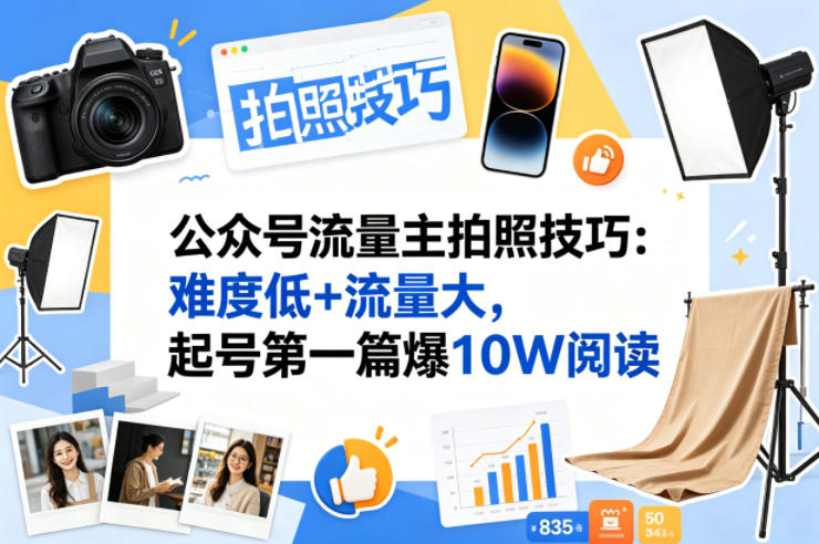 公众号流量主之拍照技巧赛道，难度低+流量大，起号第一篇就爆了10w阅读-亮剑学堂