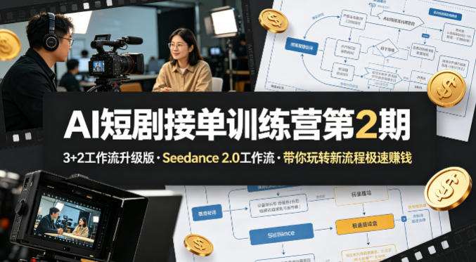 AI短剧接单训练营第2期，3+2工作流升级版，Seedance 2.0工作流，带你玩转新流程极速賺钱-亮剑学堂