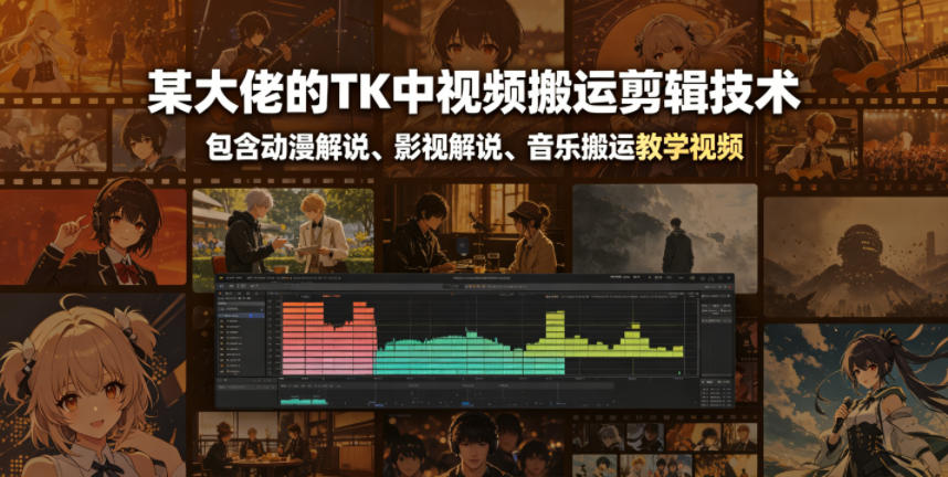 某大佬的TK中视频搬运剪辑技术,包含动漫解说、影视解说、音乐搬运教学视频-亮剑学堂