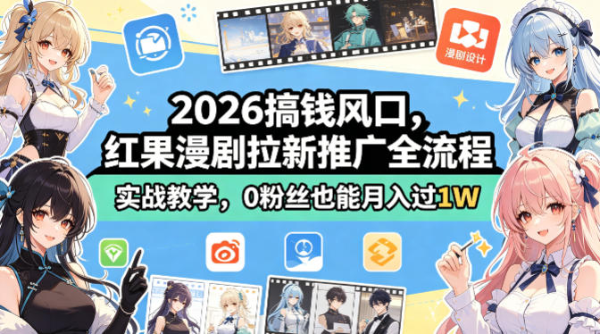 2026搞钱风口,红果漫剧拉新推广全流程实战教学,0粉丝也能月入过1W-亮剑学堂