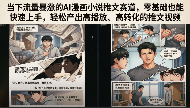 当下流量暴涨的AI漫画小说推文赛道,零基础也能快速上手,轻松产出高播放、高转化的推文视频-亮剑学堂